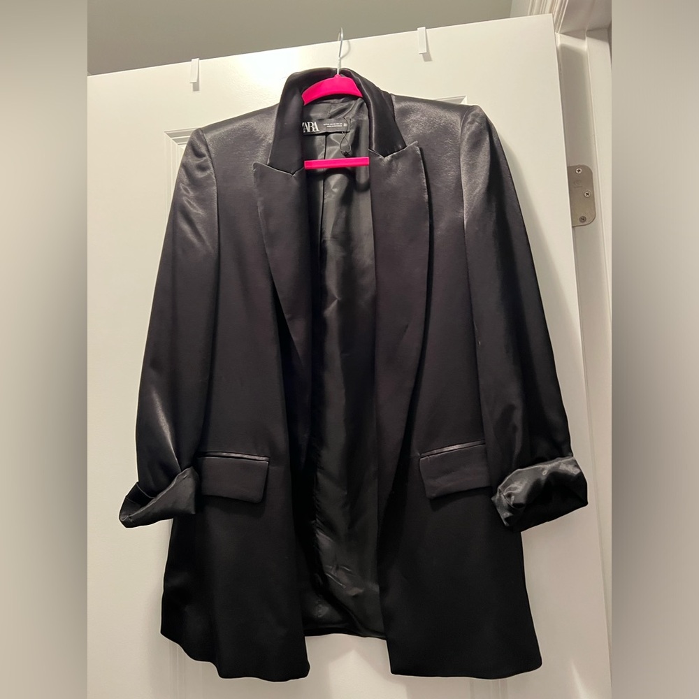 Zara black satin blazer NWOT XS